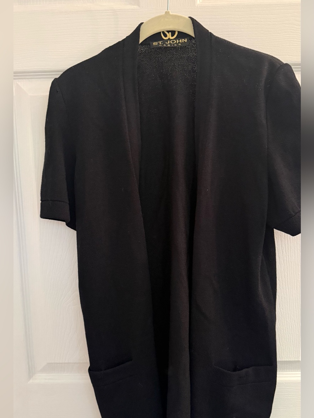 St. John Basics Black Short-Sleeve Open-Front Knit Cardigan